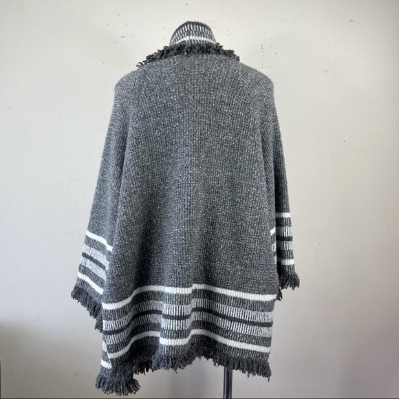 Anthropologie Saturday Sunday Fringe Gray Open Front Cardigan Sweater One Size L - Picture 15 of 16